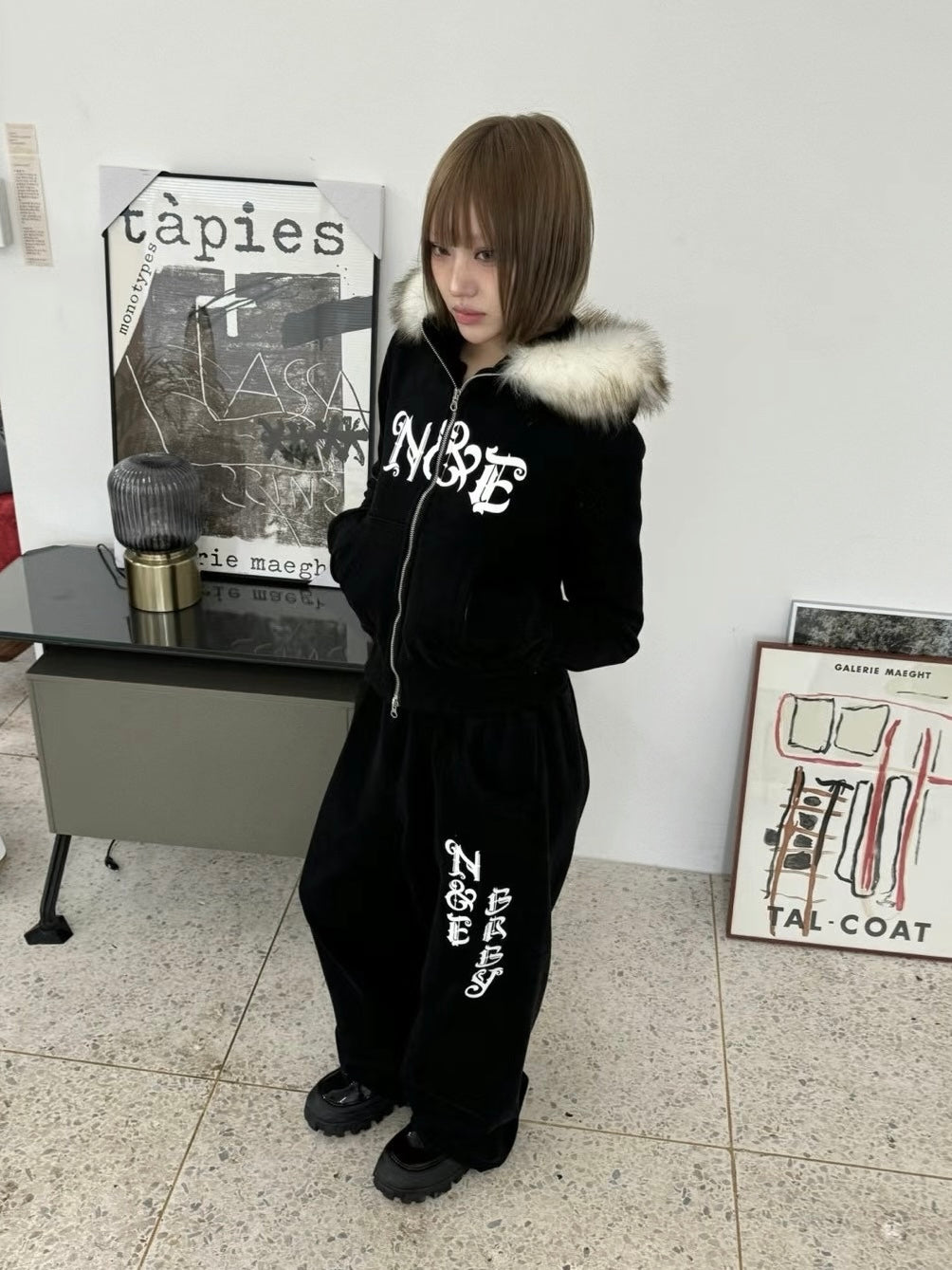 亞文化紹毛領連帽拉鍊衛衣