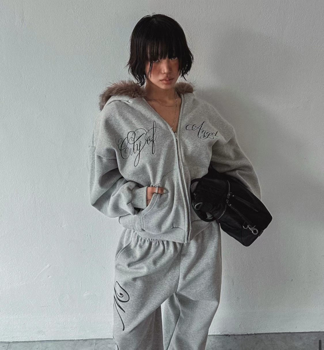 Fur angel hoodie zip up