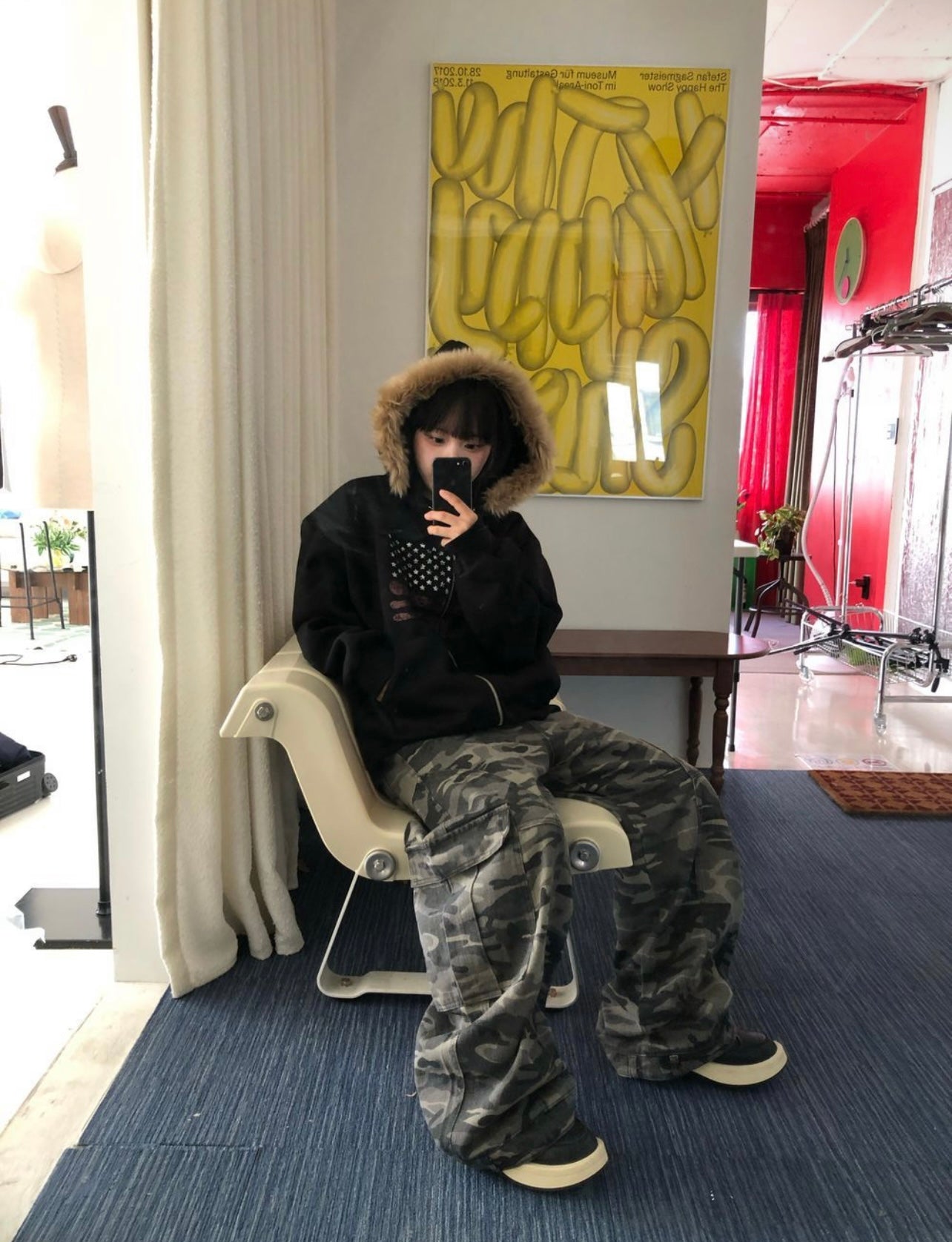 [unisex] American flag fur hoodie zip up