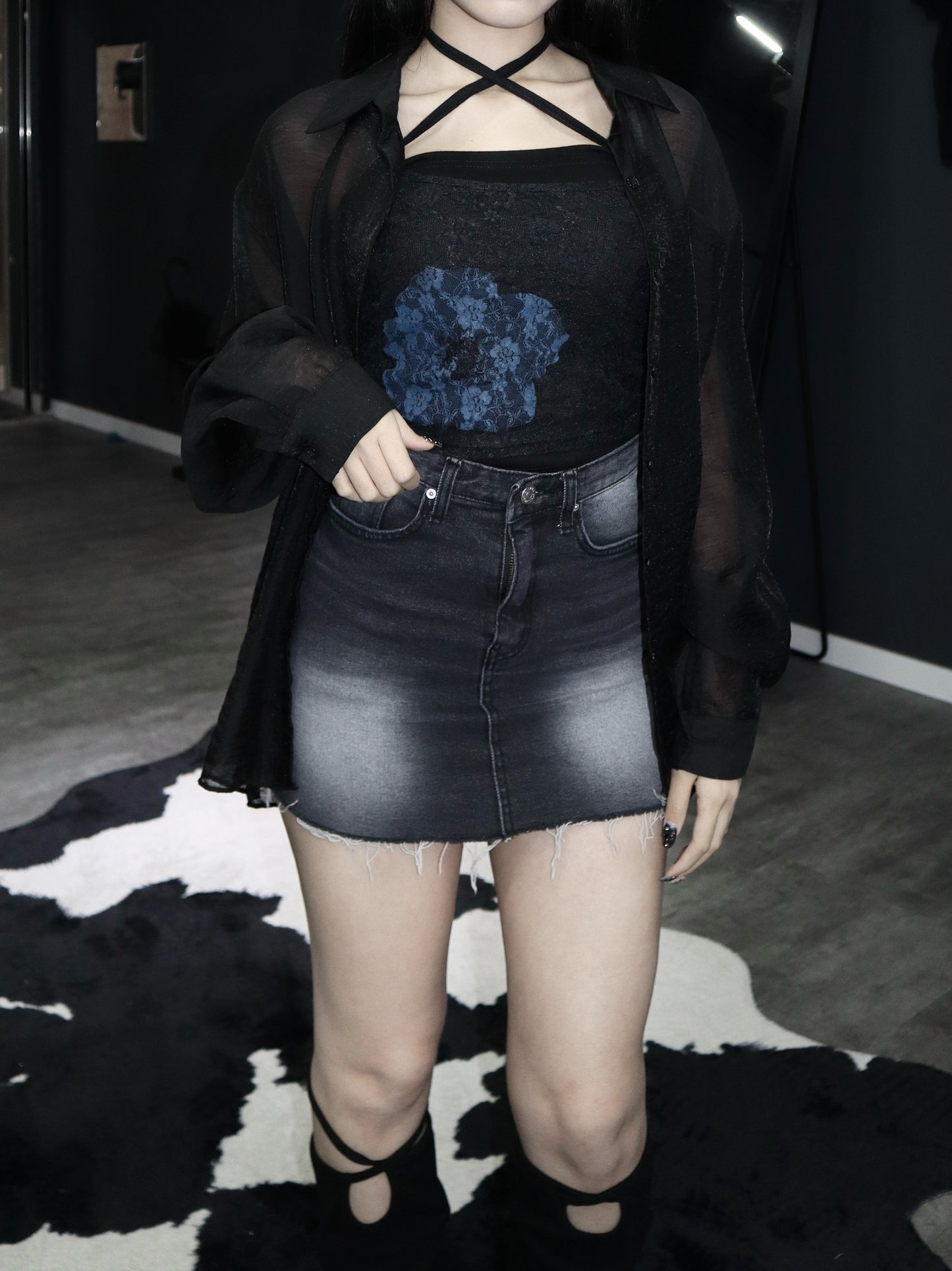 flower lace see through tank top
