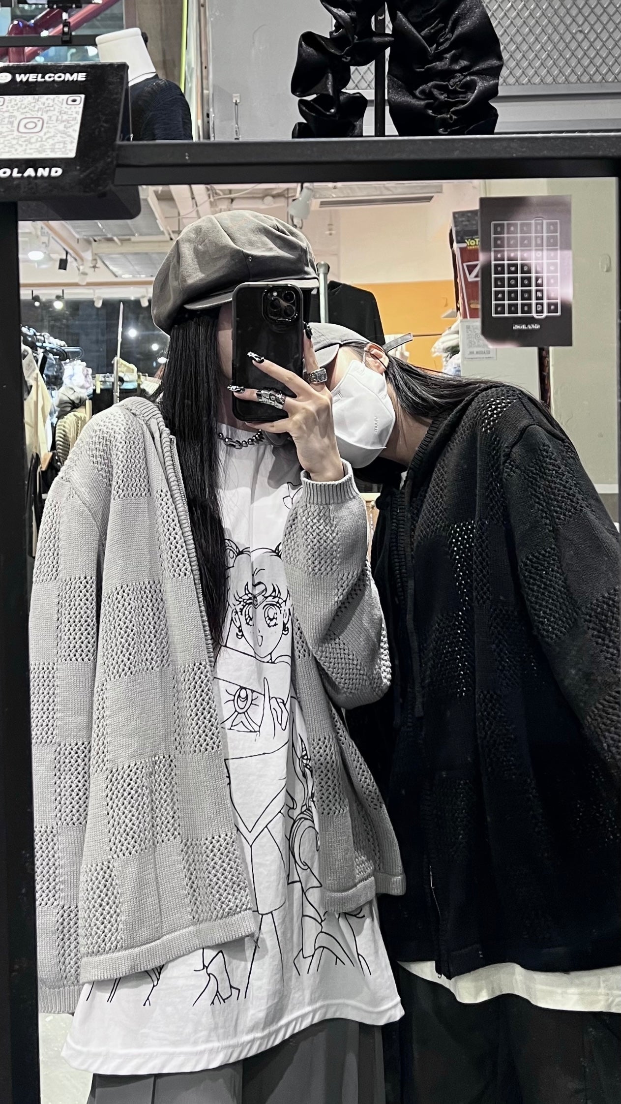 [unisex] Chess pattern knit zipup hoodie