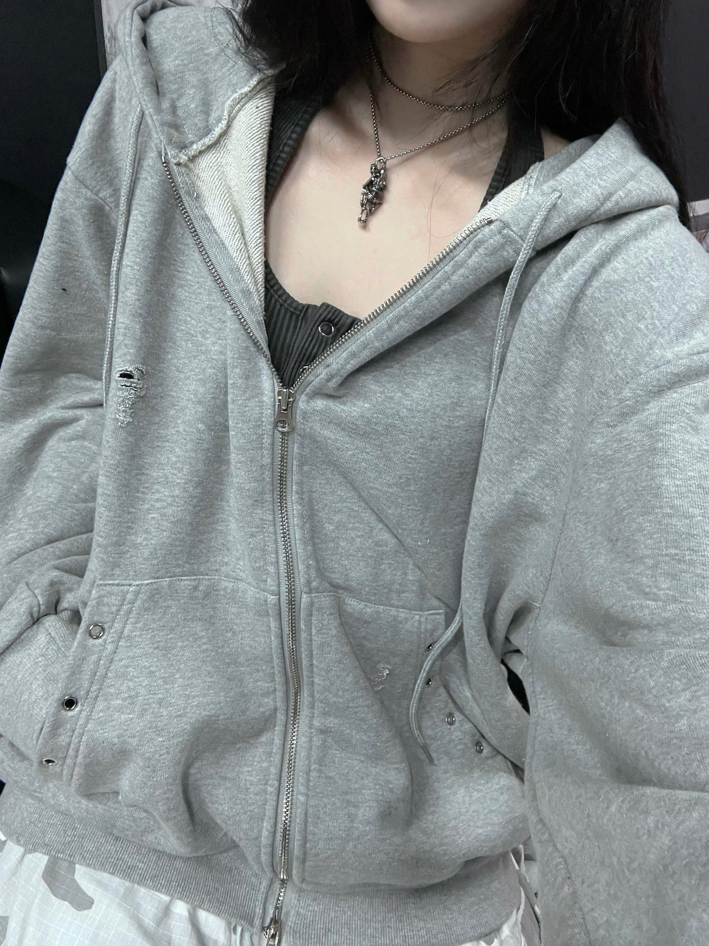 Eyelet hoodie zipup