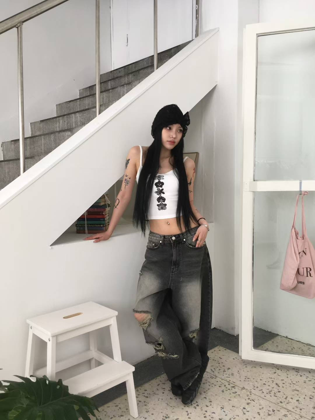 Flowers tattoo tank top with padding