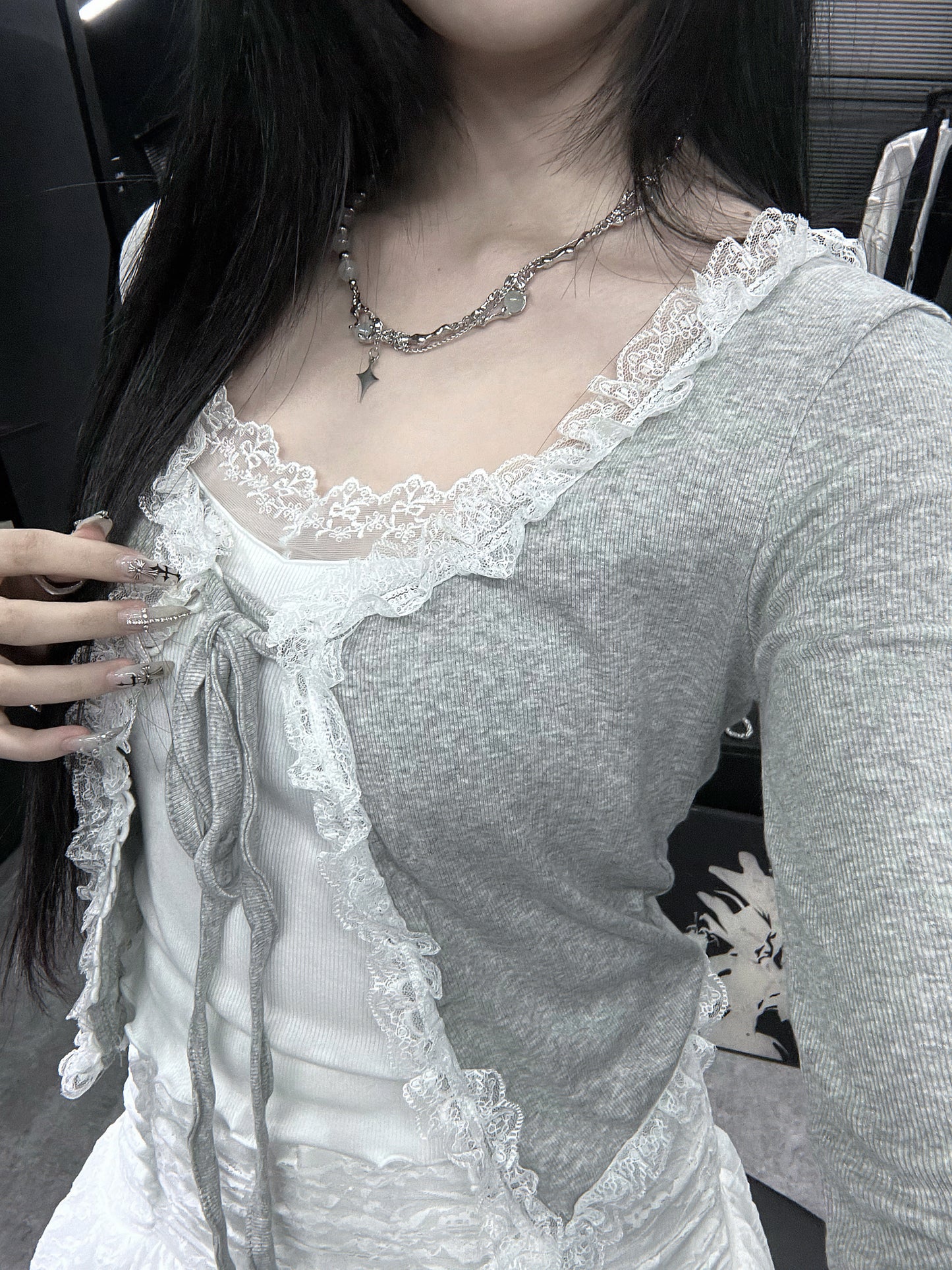 2ways tied up lace cardigan