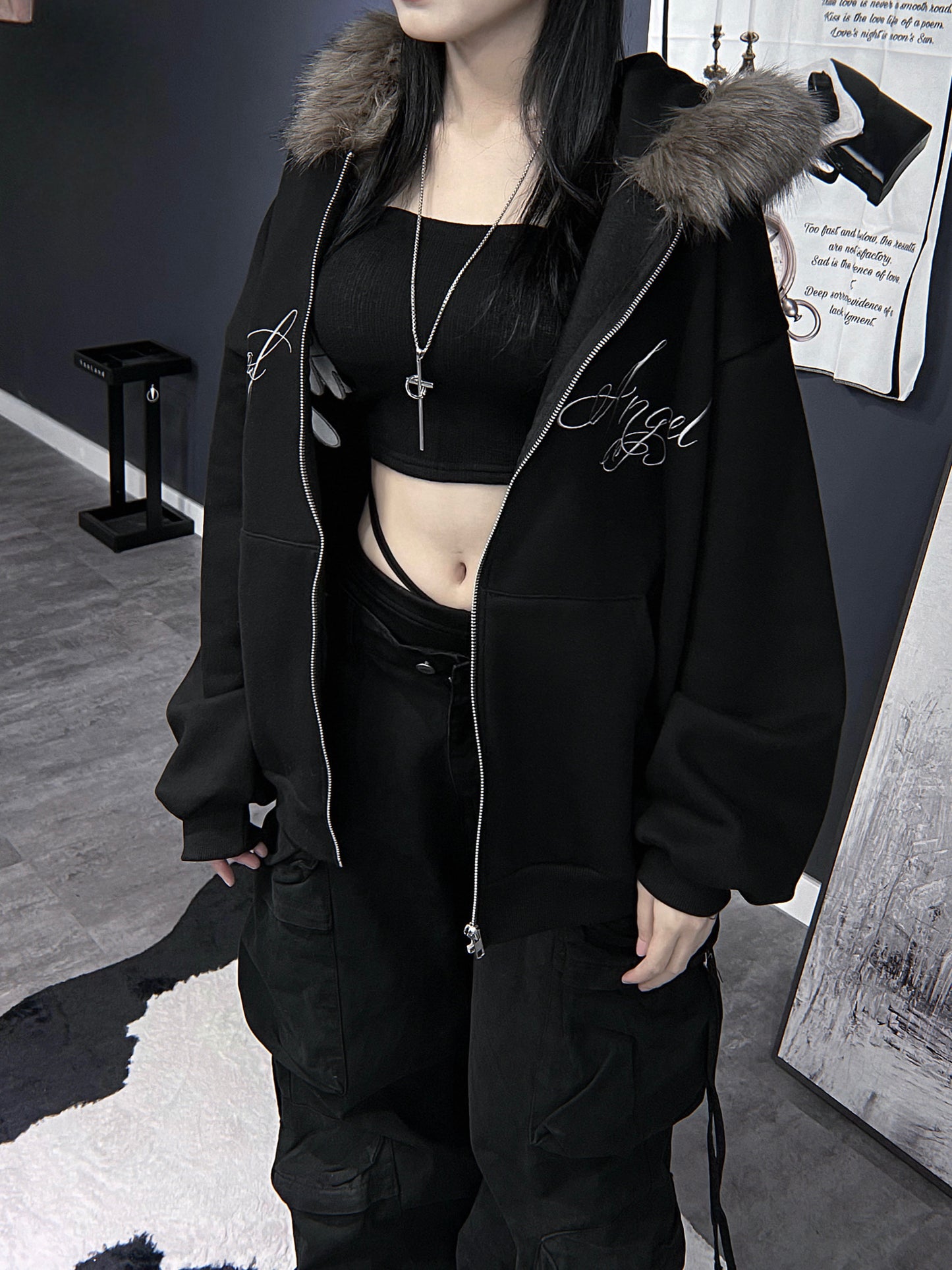 Fur angel hoodie zip up