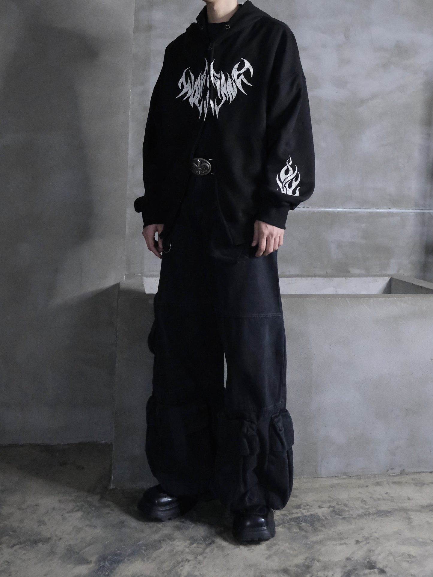crack fire print hoodie zipup