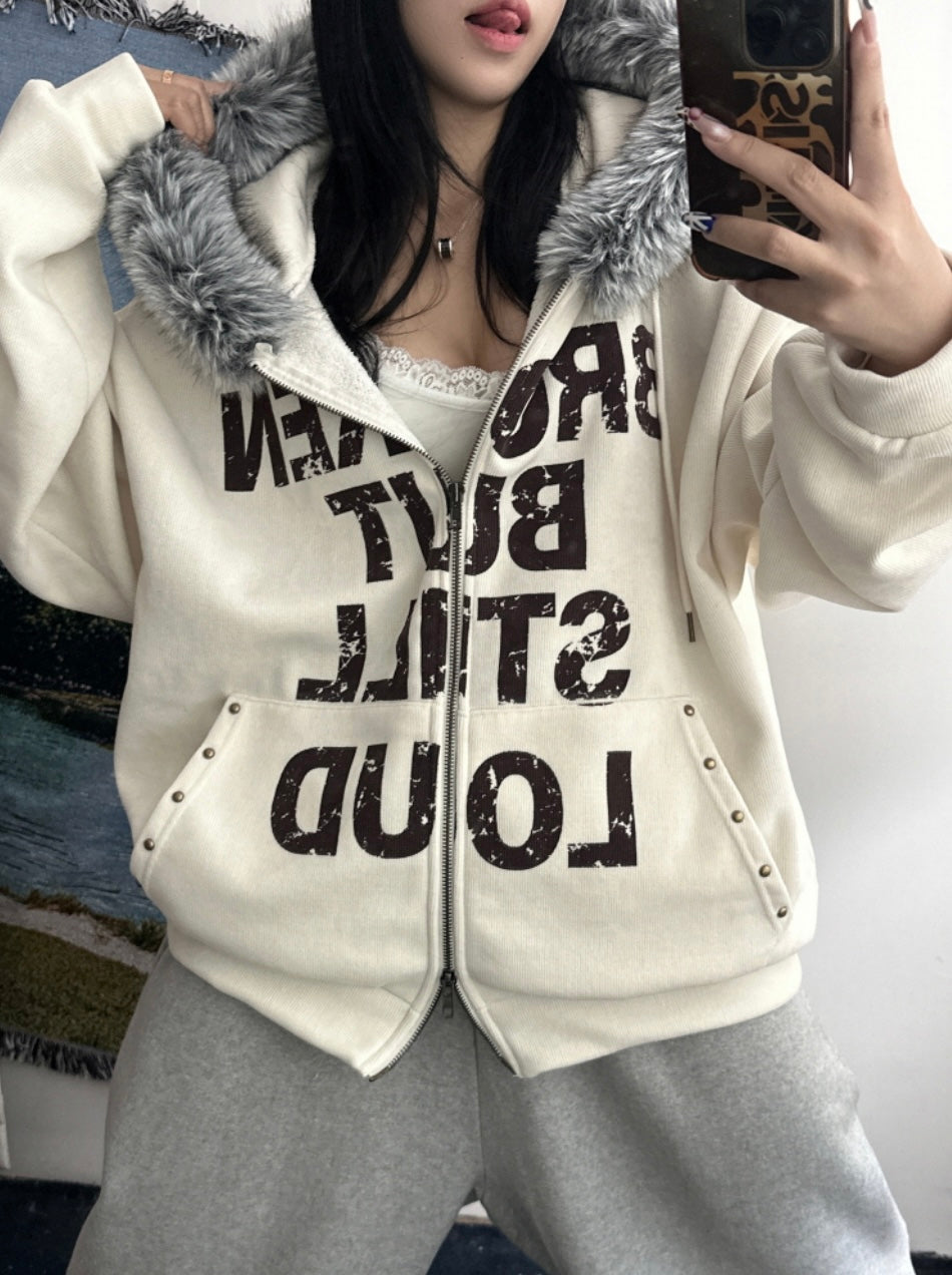 B.B.S.L fur corduroy hoodie zipup