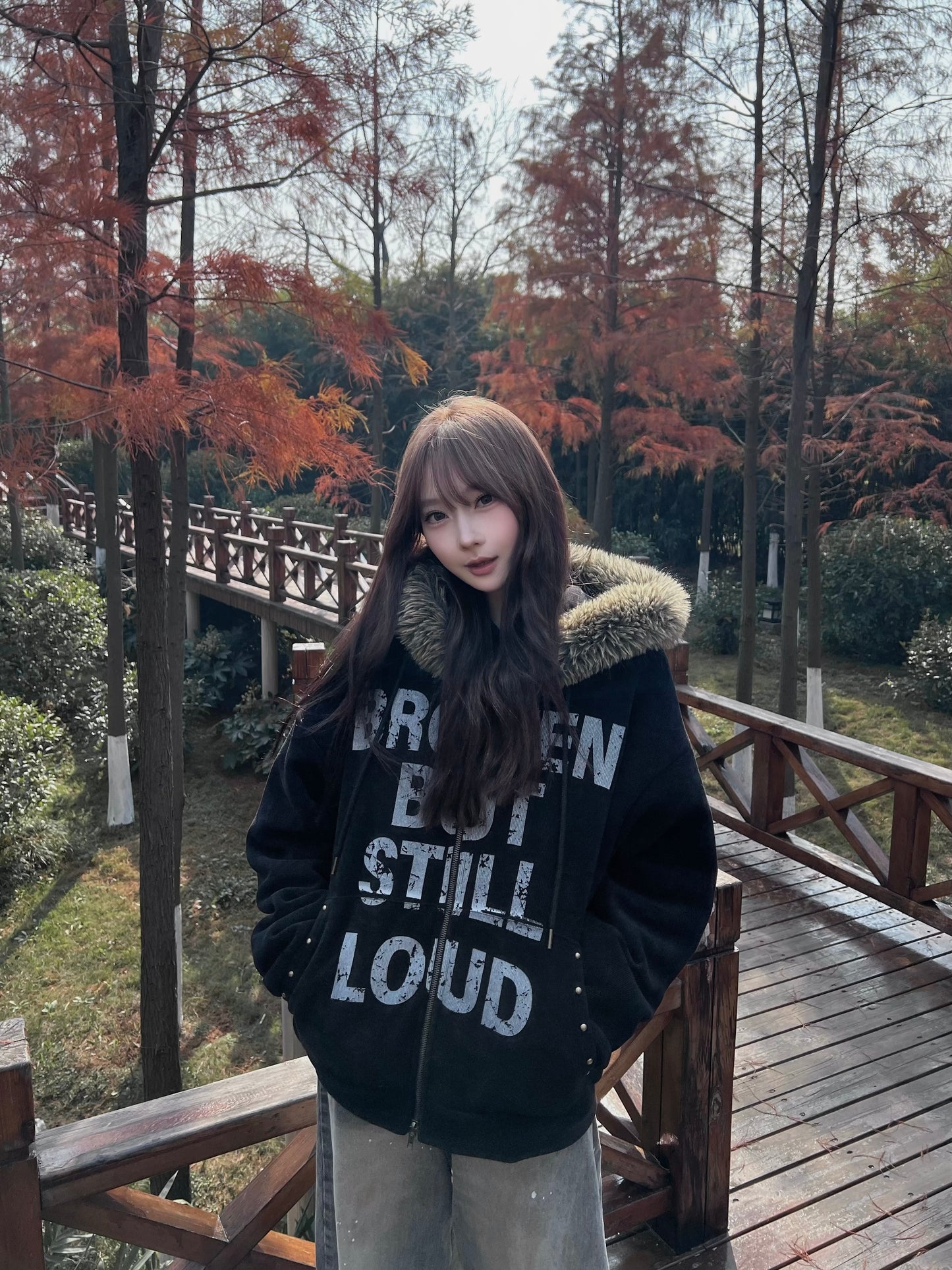 B.B.S.L fur corduroy hoodie zipup