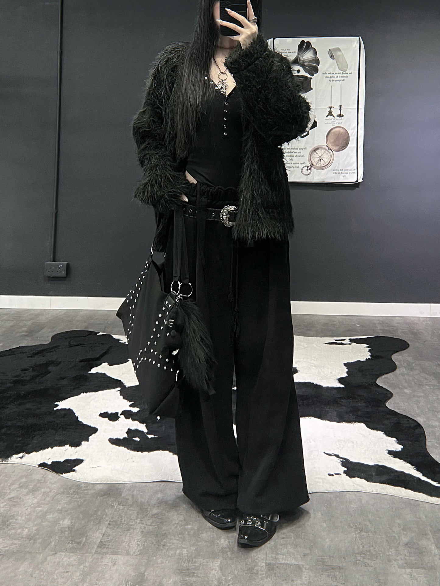 [unisex]海馬毛V領鈕扣外套