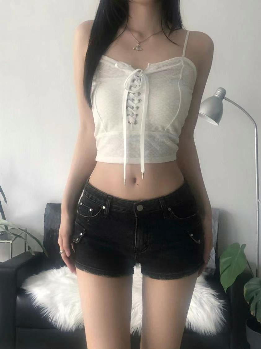 ‘TWINS’ ribbon lace tank top