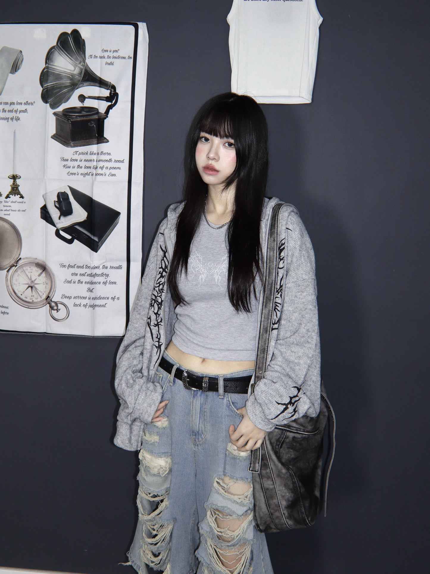 [unisex] Butterfly flame pattern hoodie zipup