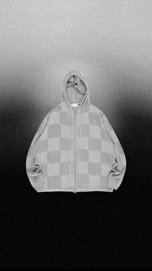 [unisex] Chess pattern knit zipup hoodie