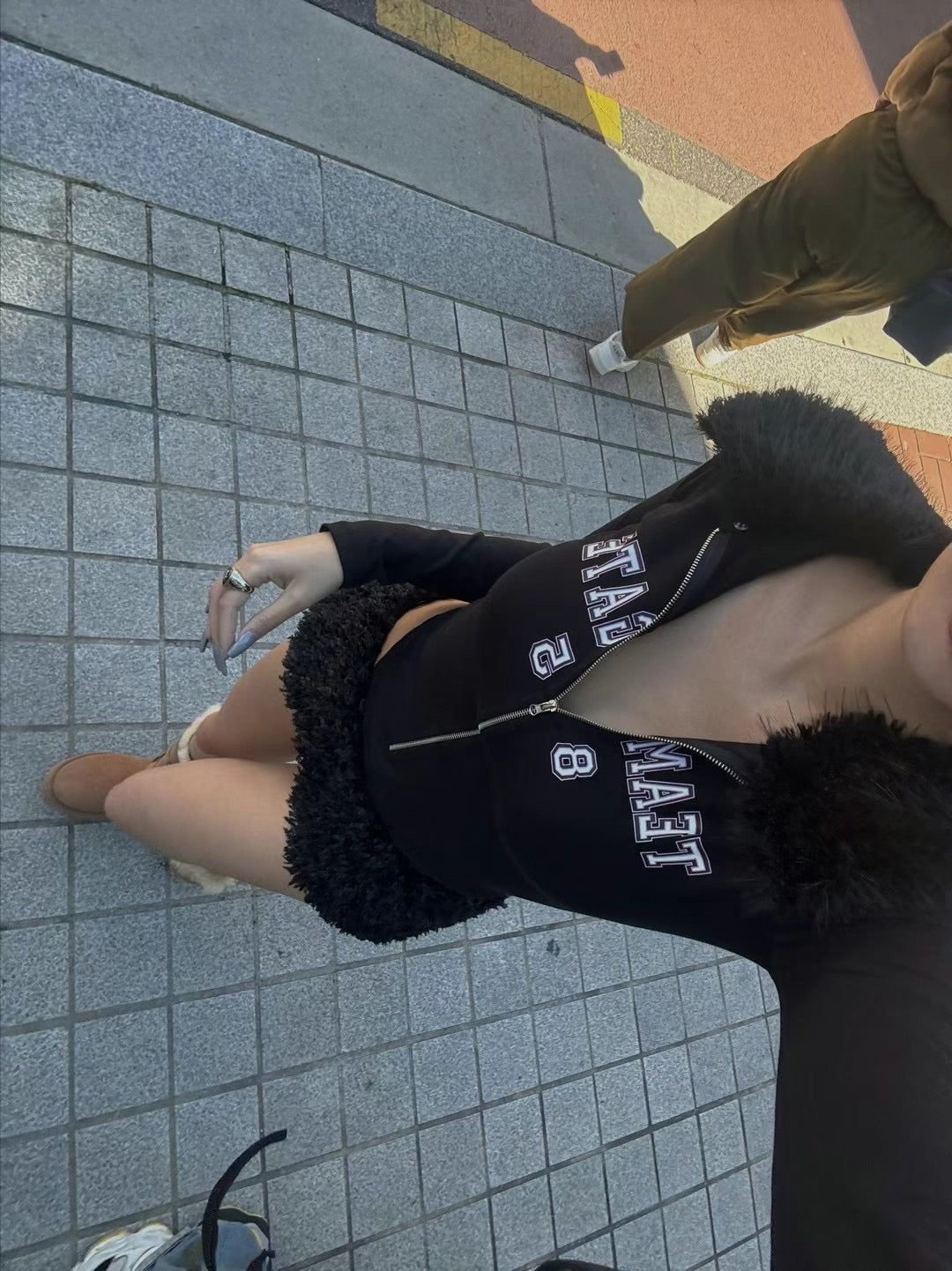 Removable fur collar bodysuit