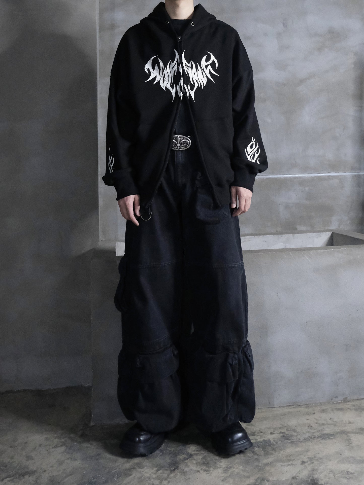 crack fire print hoodie zipup