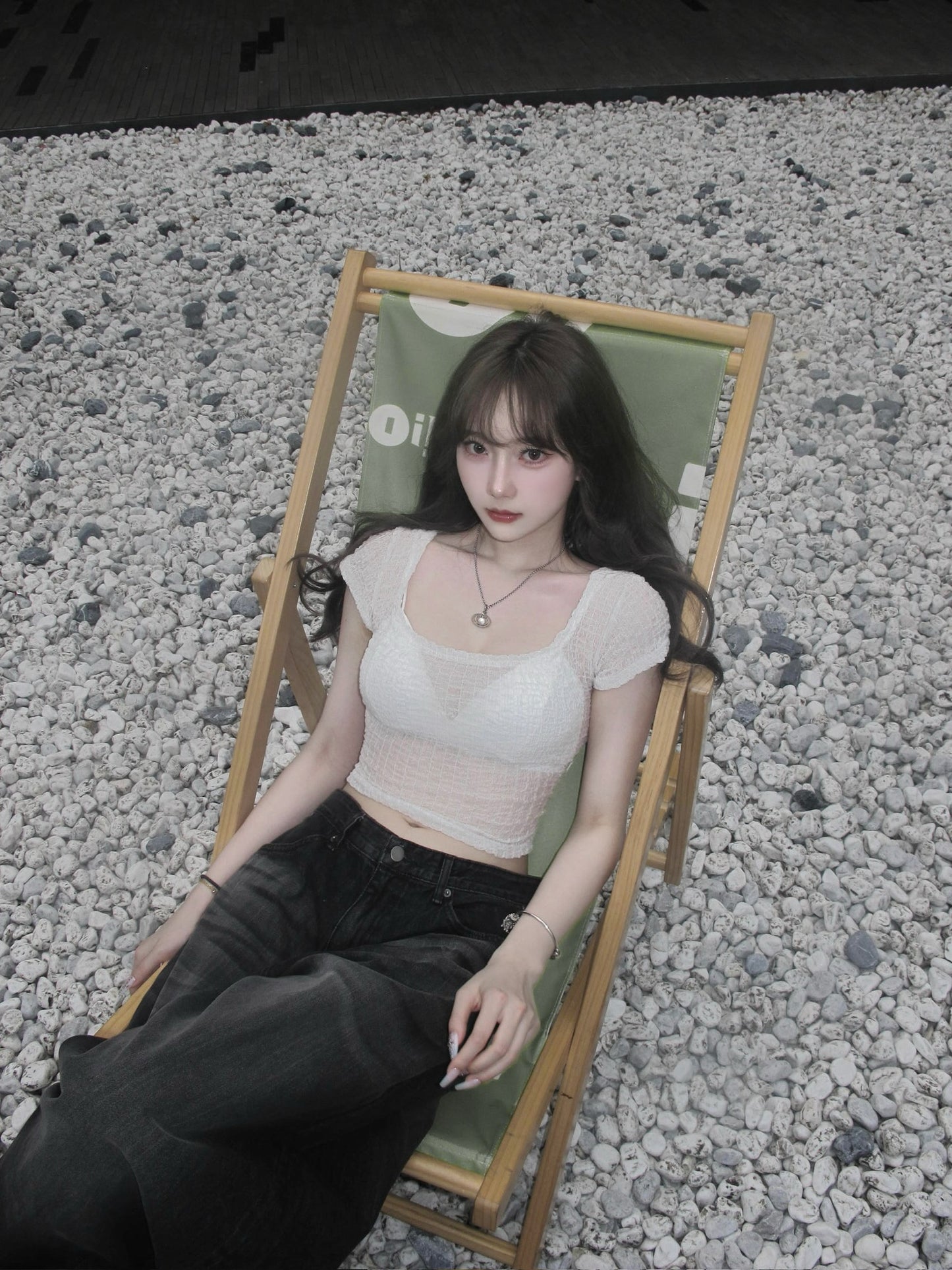Back open strap wrinkle top
