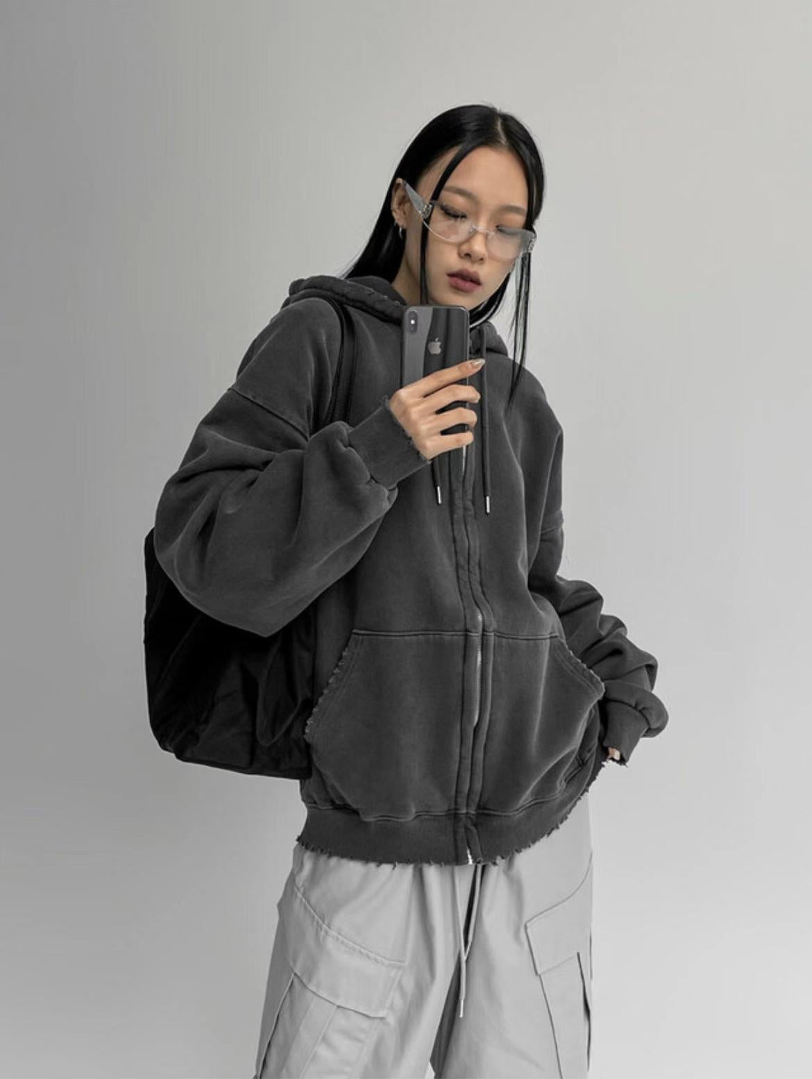 秋冬再上架[unisex] Vintage dying hoodie zipup