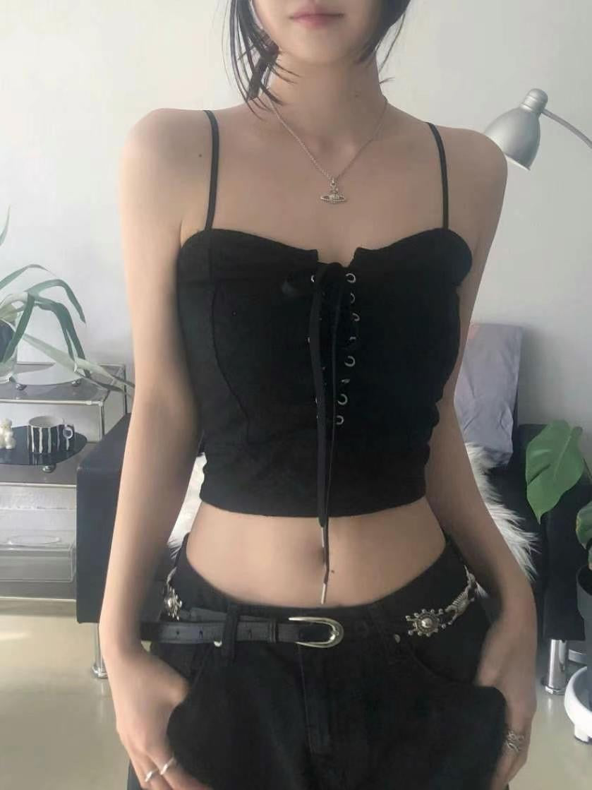 ‘TWINS’ ribbon lace tank top