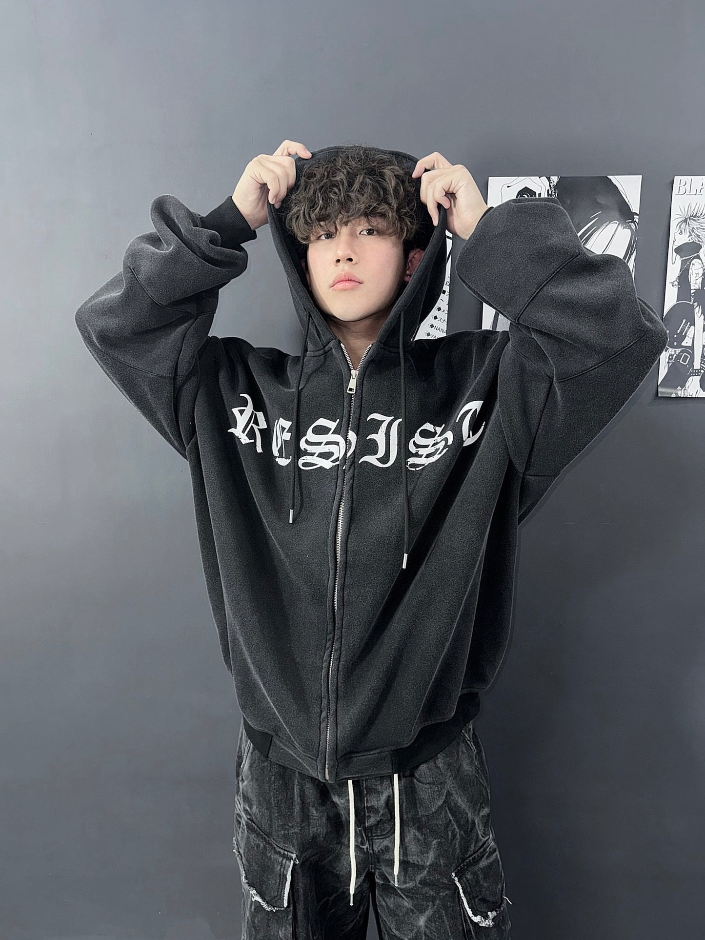 Old dirty washed hoodie zip up