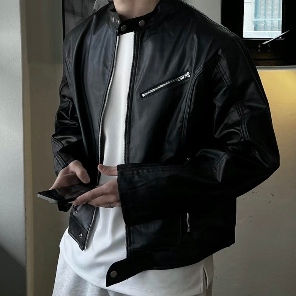 [unisex] 拉鍊機車款皮外套