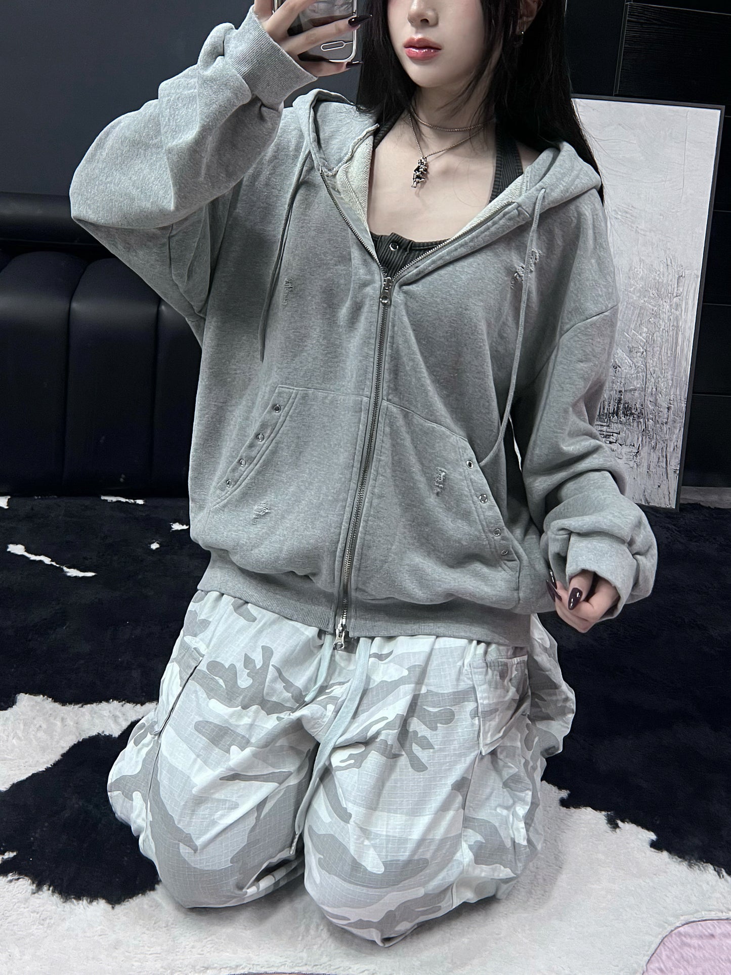 Eyelet hoodie zipup