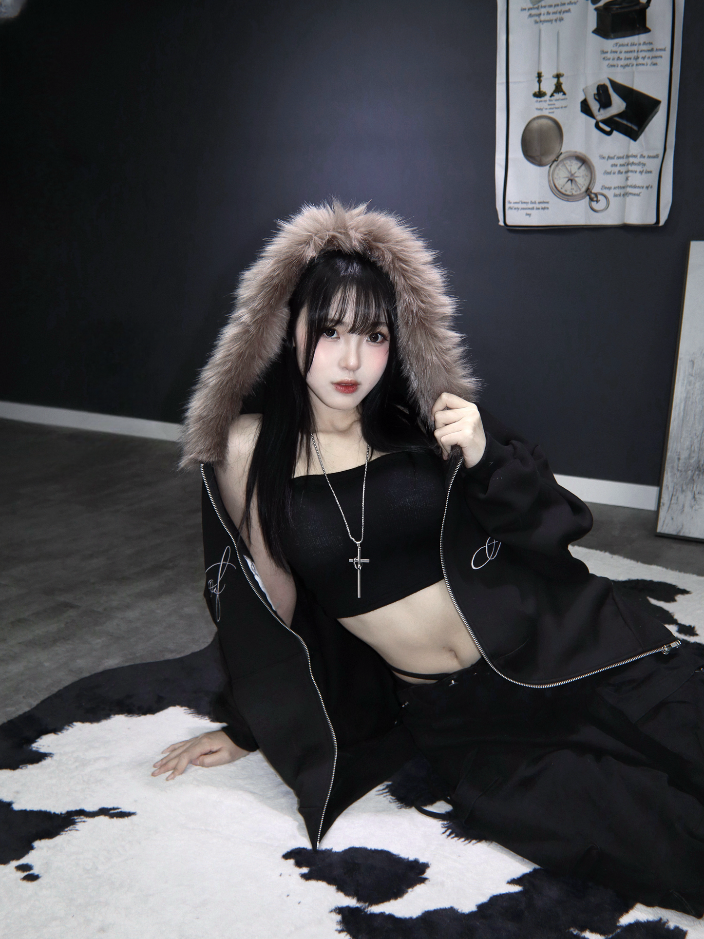 Fur angel hoodie zip up