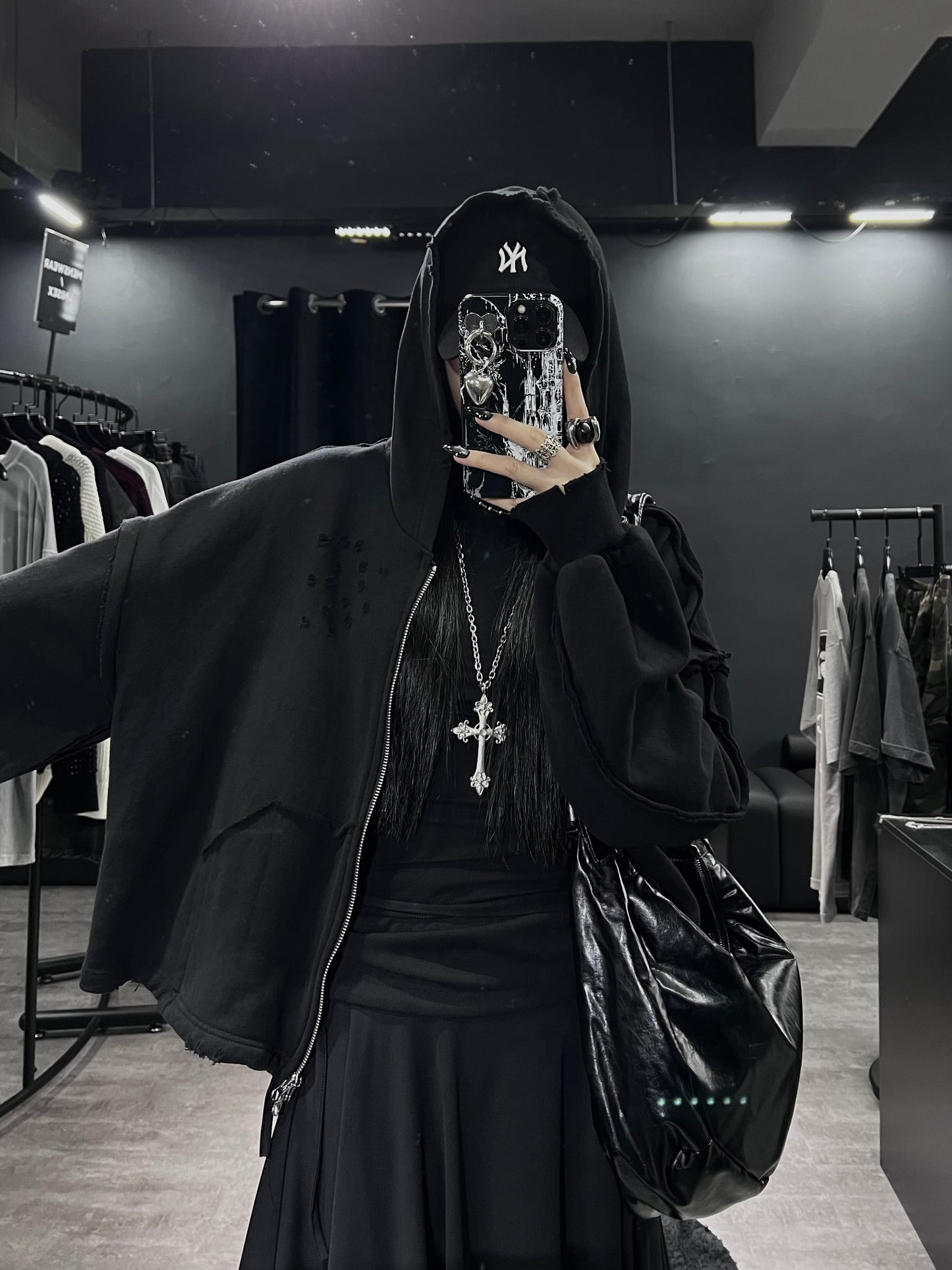 [unisex]磨爛邊雙拉鍊連帽衛衣