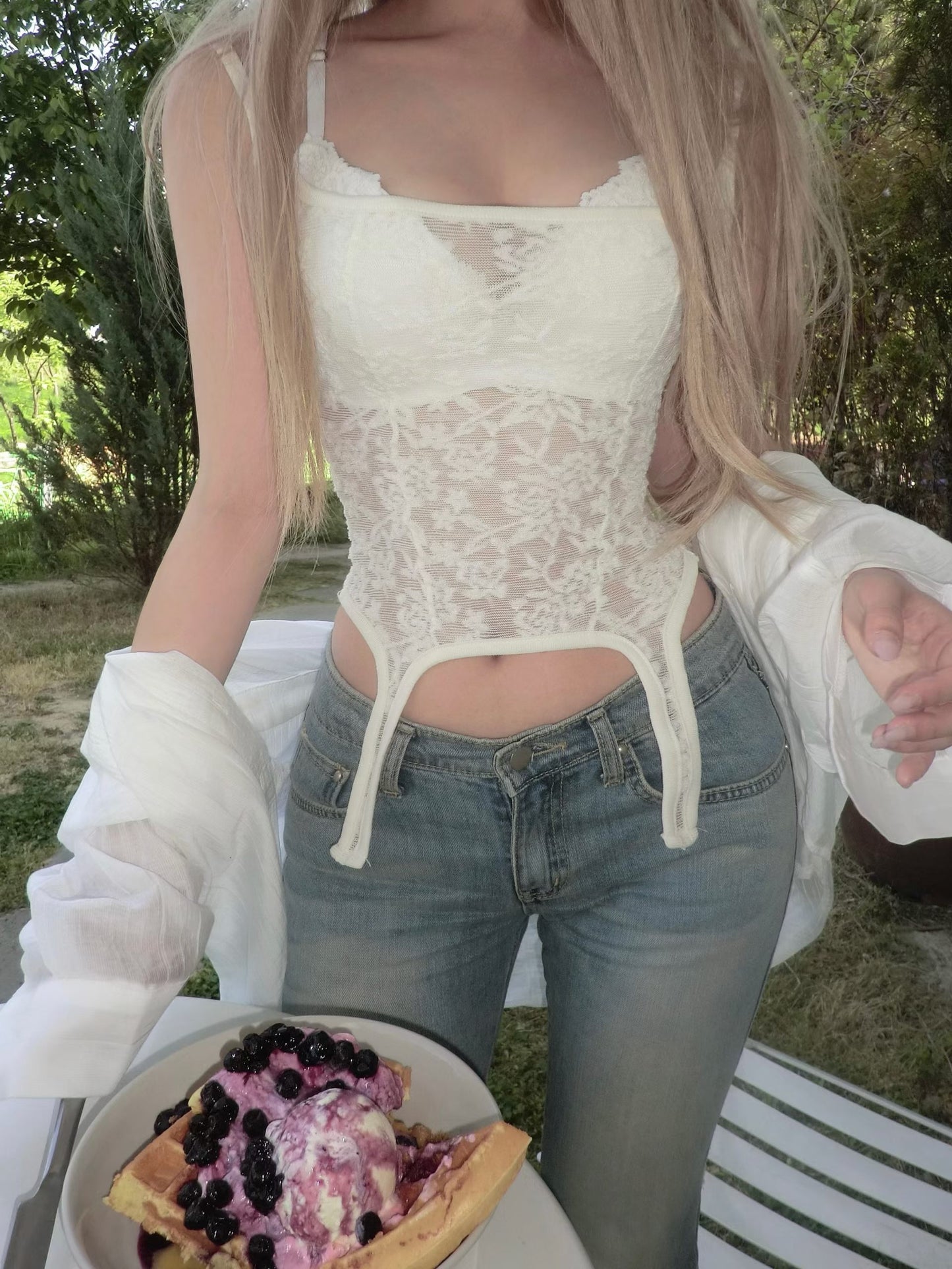 Velvet flower print cami top