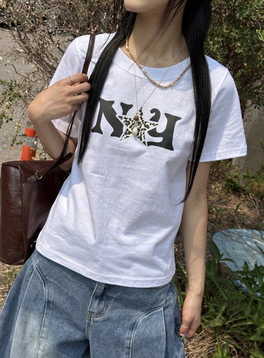 NY leopard print star tee