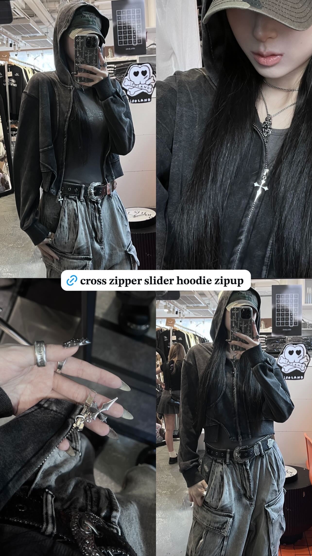 cross zipper slider hoodie zipup