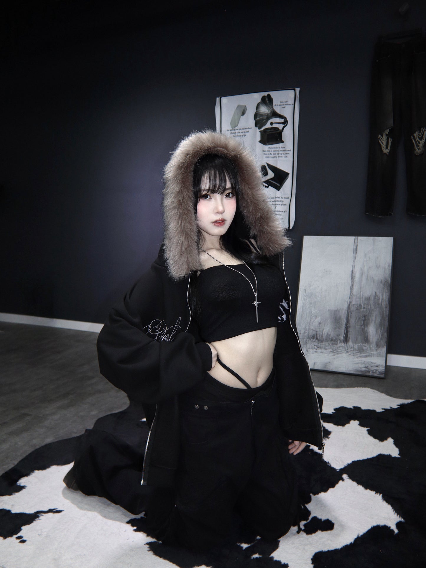 Fur angel hoodie zip up