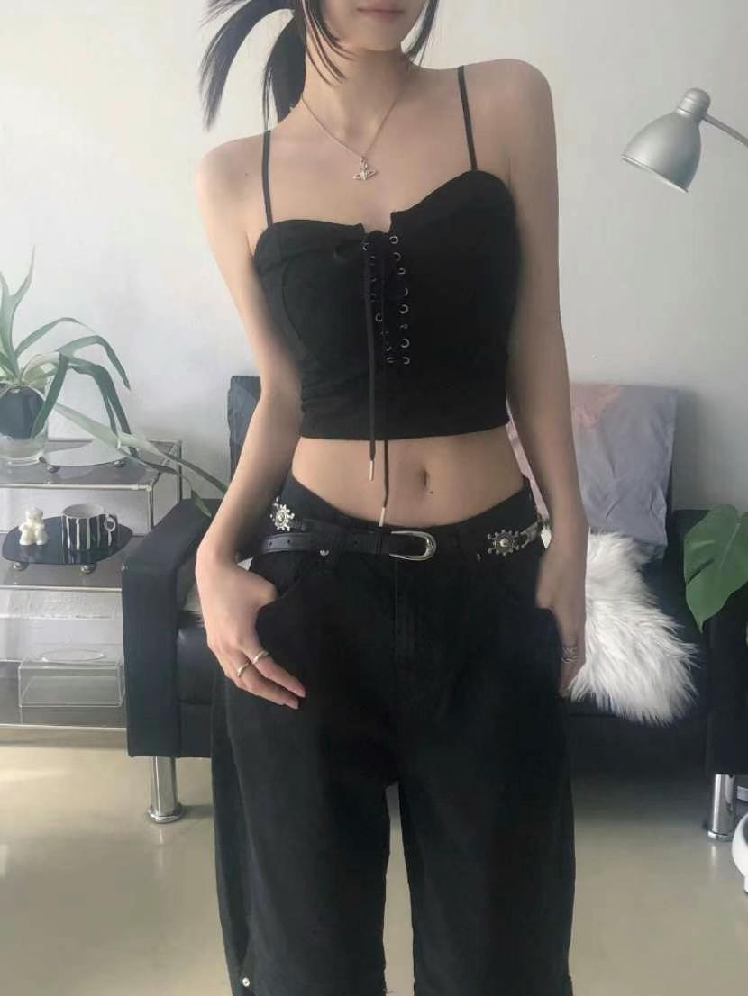 ‘TWINS’ ribbon lace tank top
