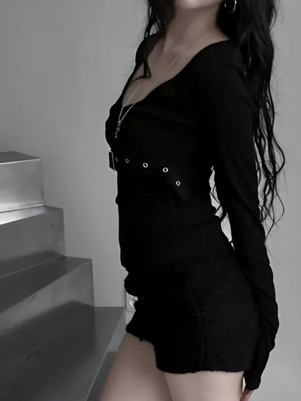 V neck with belt long sleeve