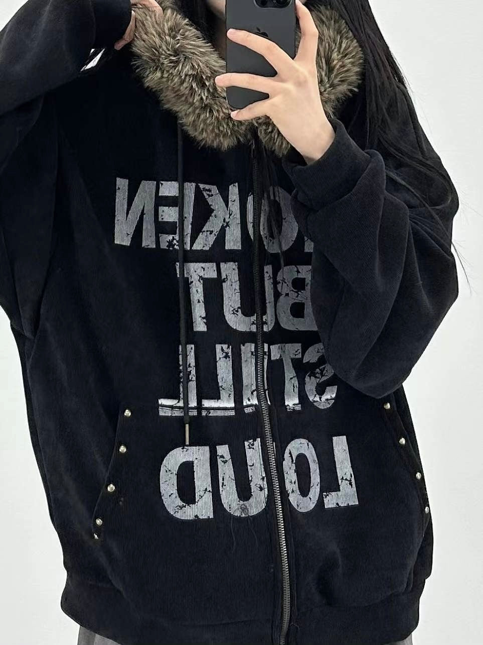 B.B.S.L fur corduroy hoodie zipup