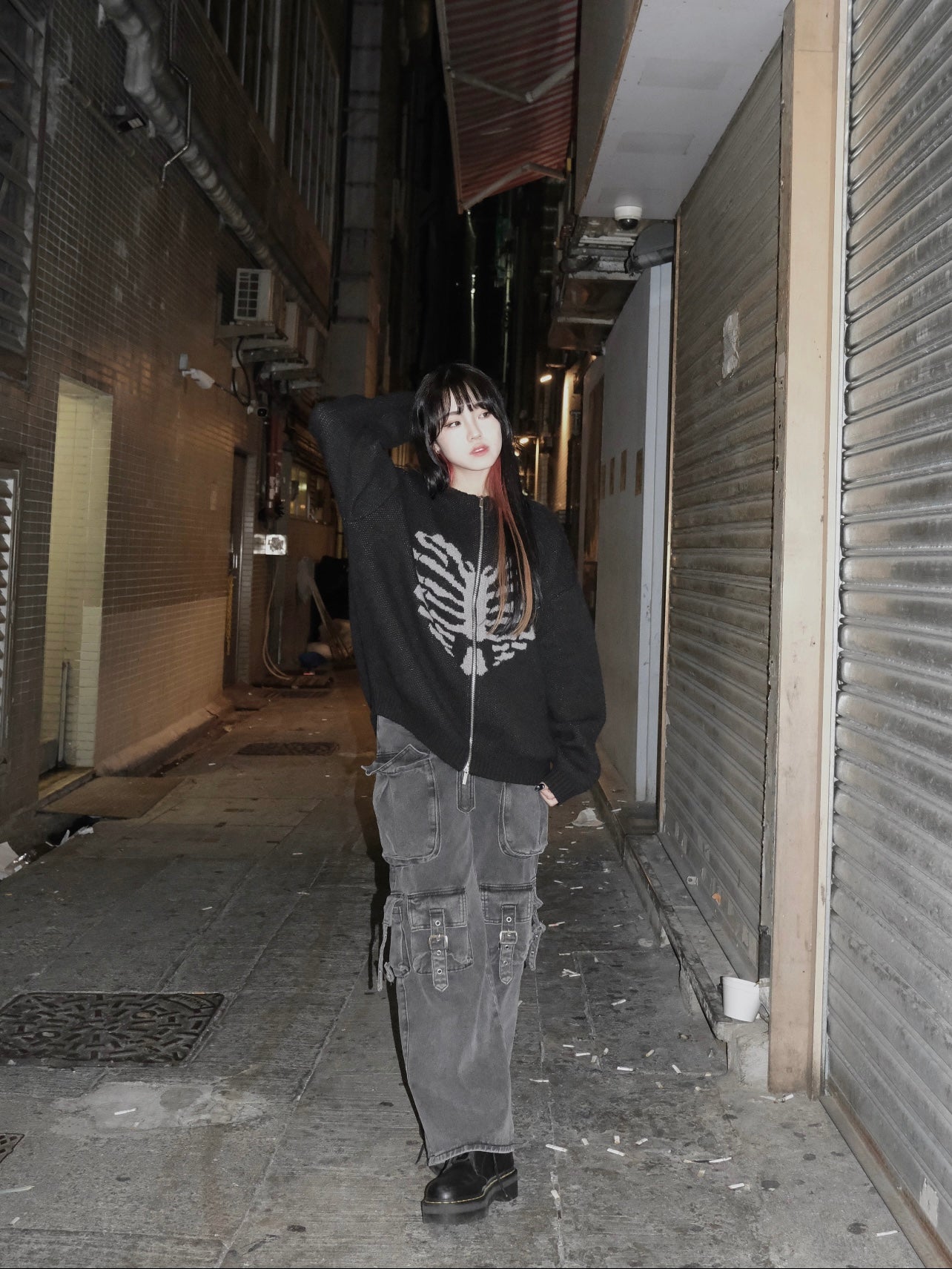 [unisex] Heart shape rib zipup knit