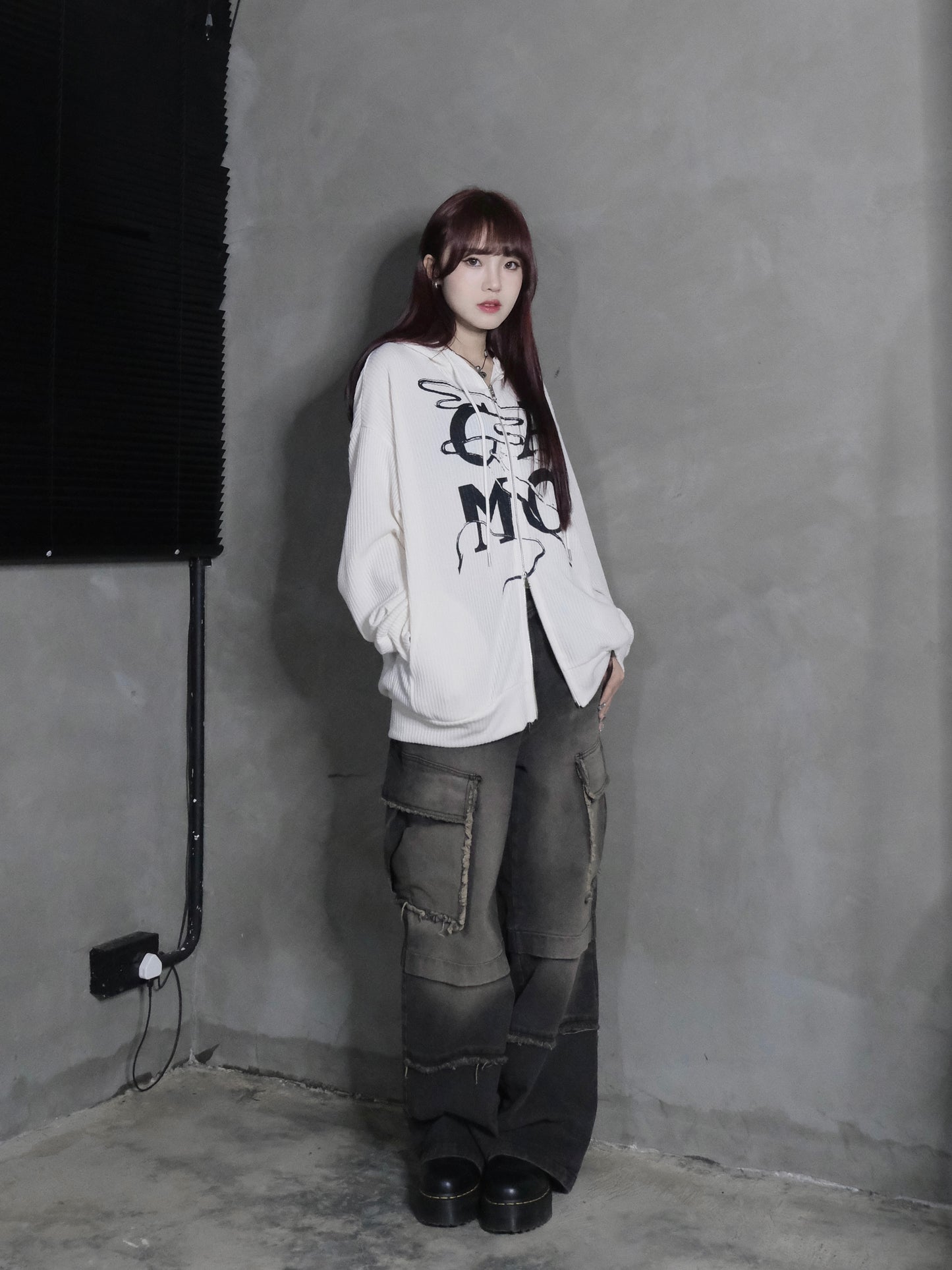 [unisex] Camo print hoodie zipup