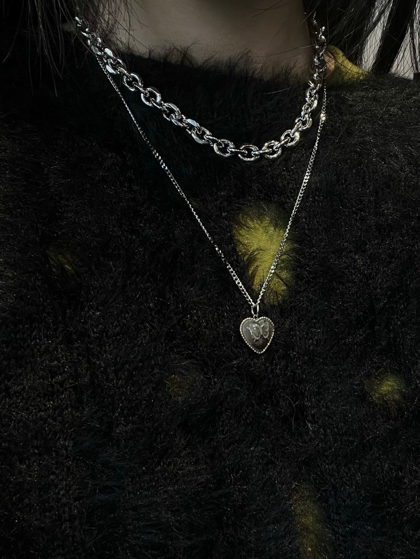 Dark butterfly heart shape necklace