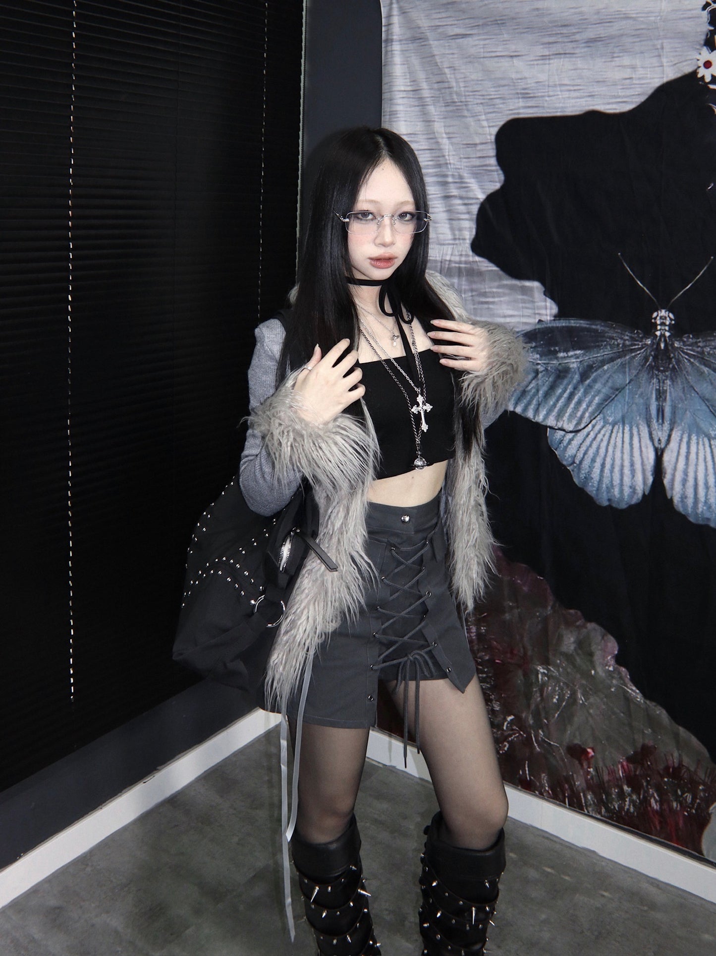 小眾設計毛絨絨綁帶針織外套