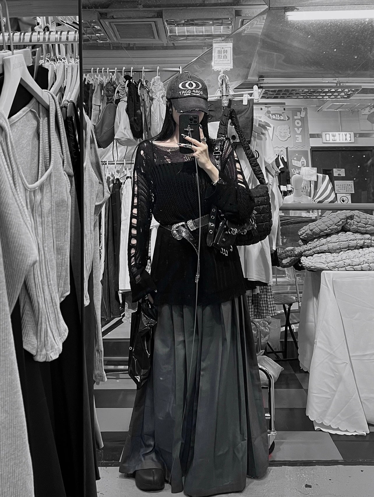 [unisex] 西裝料百摺長裙連皮帶