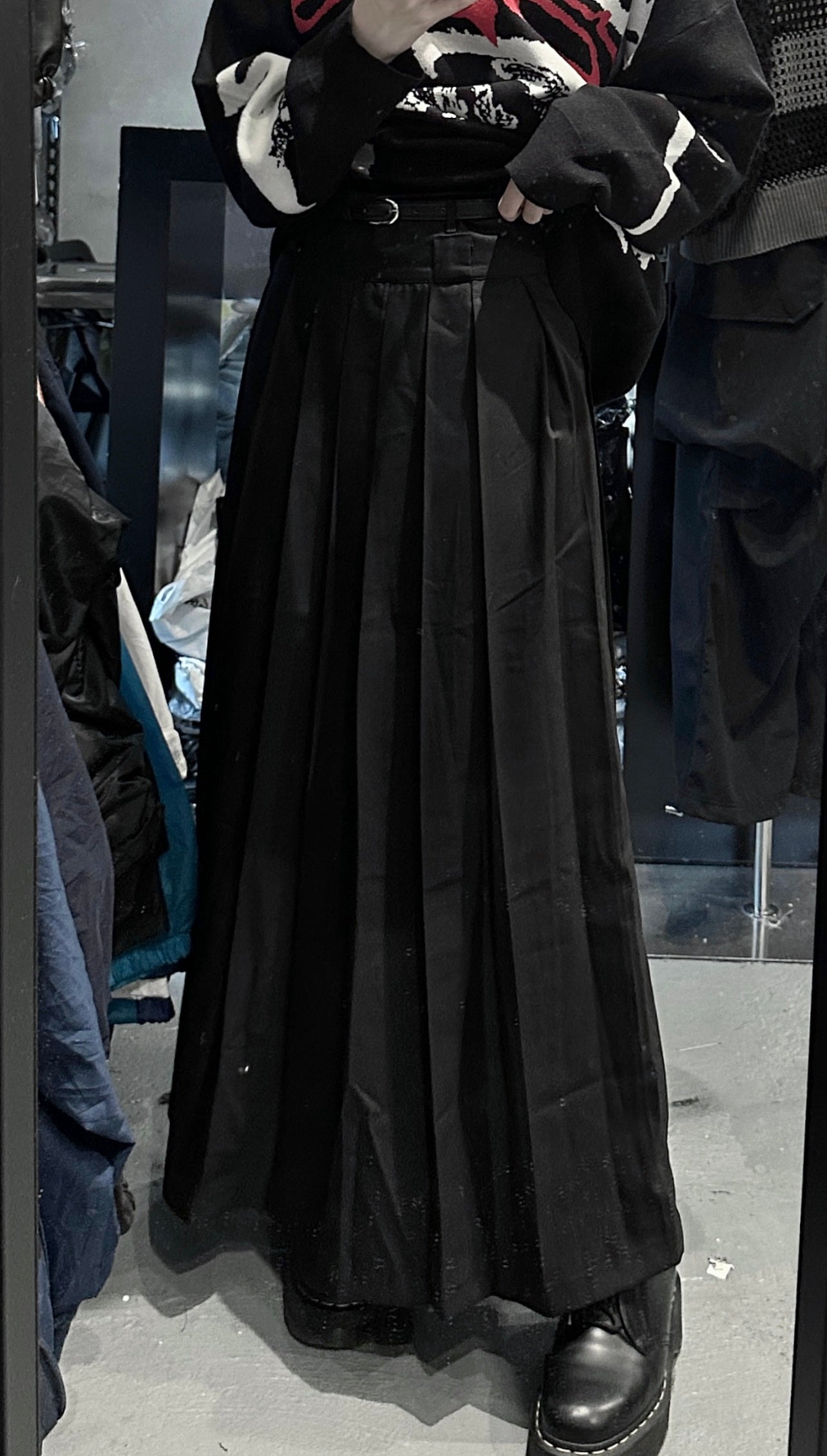 [unisex] 西裝料百摺長裙連皮帶