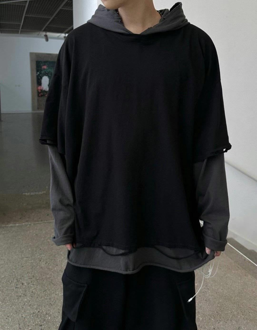 假兩件層次連帽上衣
