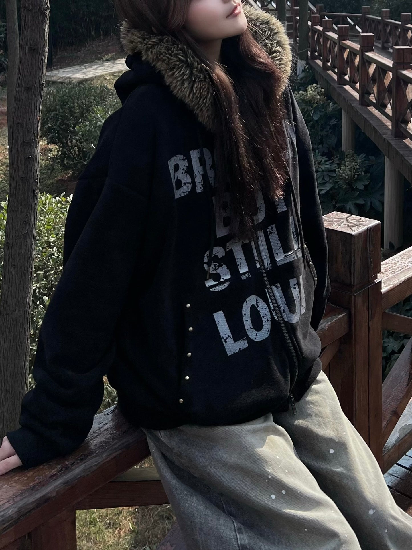 B.B.S.L fur corduroy hoodie zipup