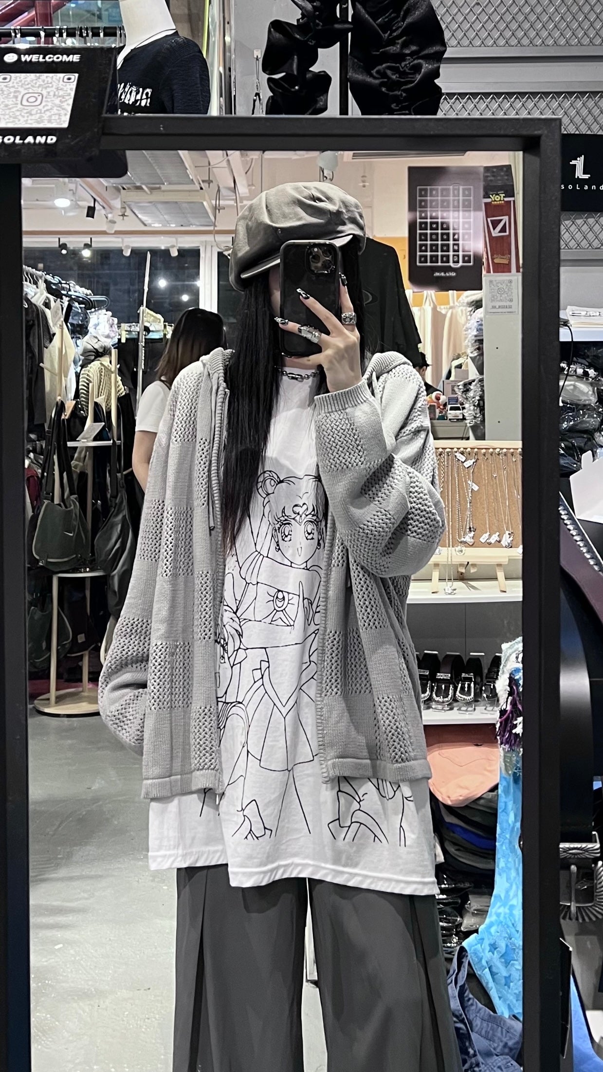 [unisex] Chess pattern knit zipup hoodie