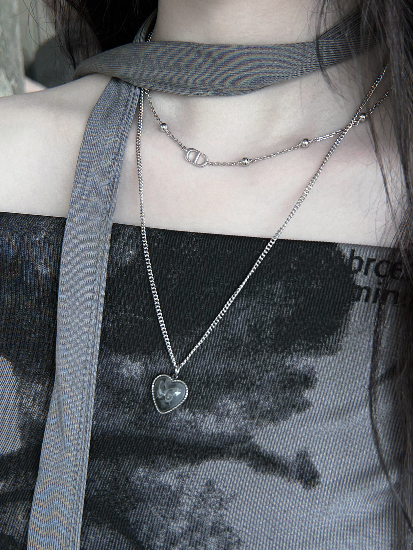 Dark butterfly heart shape necklace
