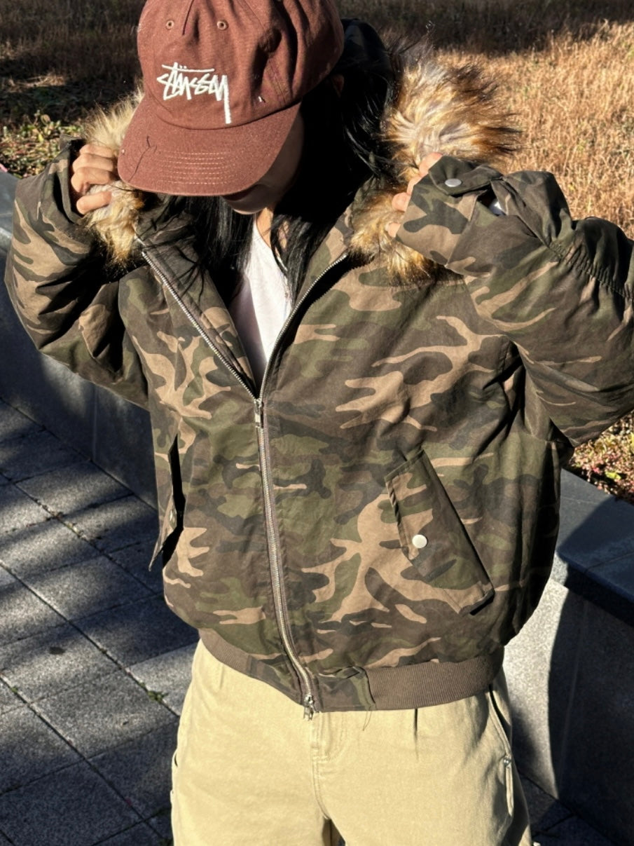 [ unisex ] 迷彩卜卜毛領外套