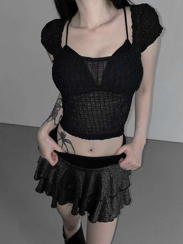 Back open strap wrinkle top