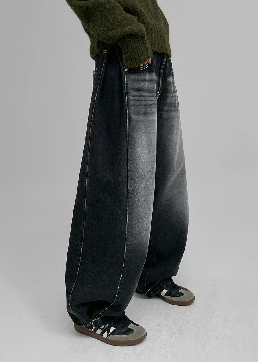 [unisex] 明線洗水啪鈕牛仔褲