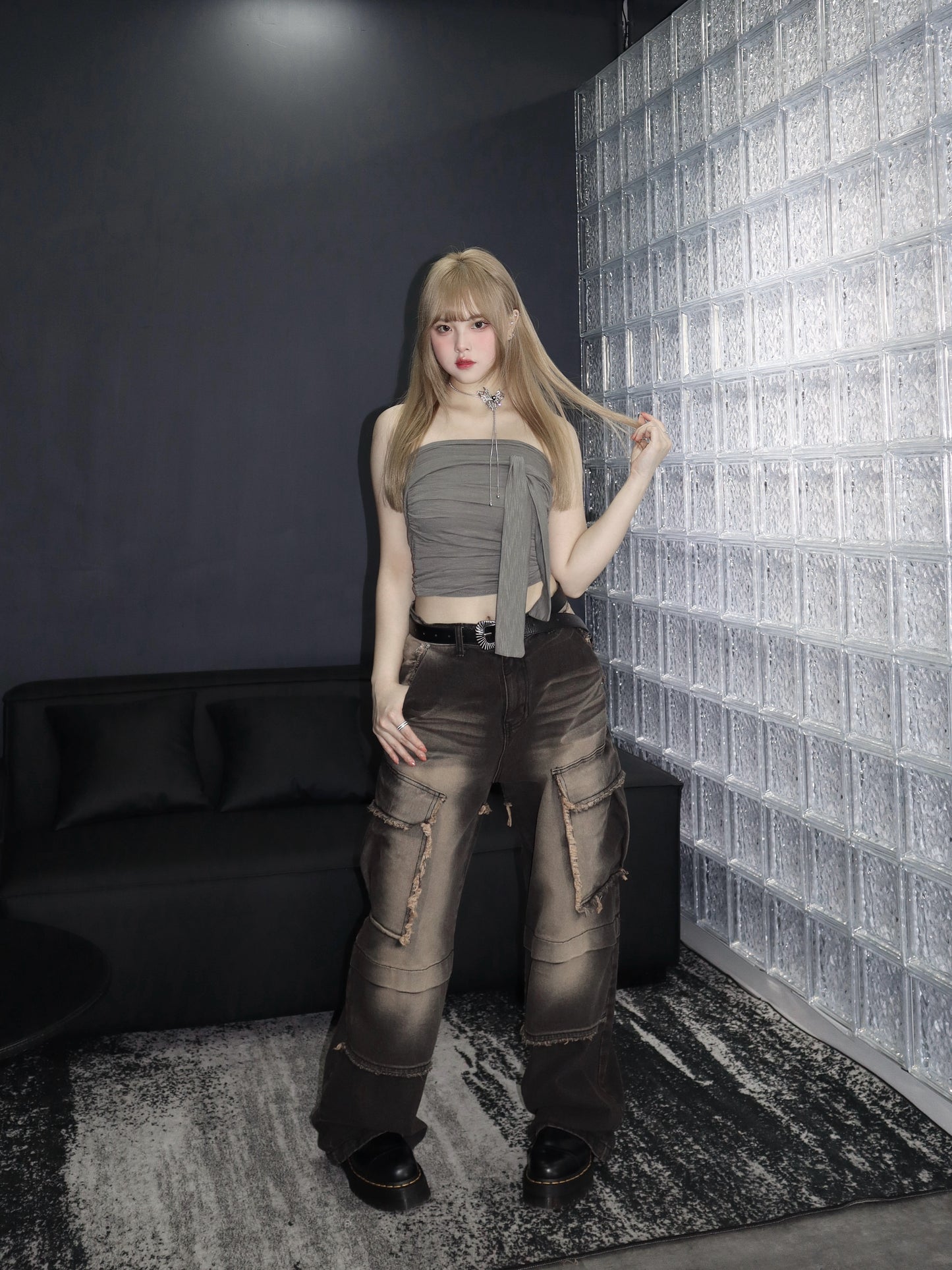 Crease tube top with muffler