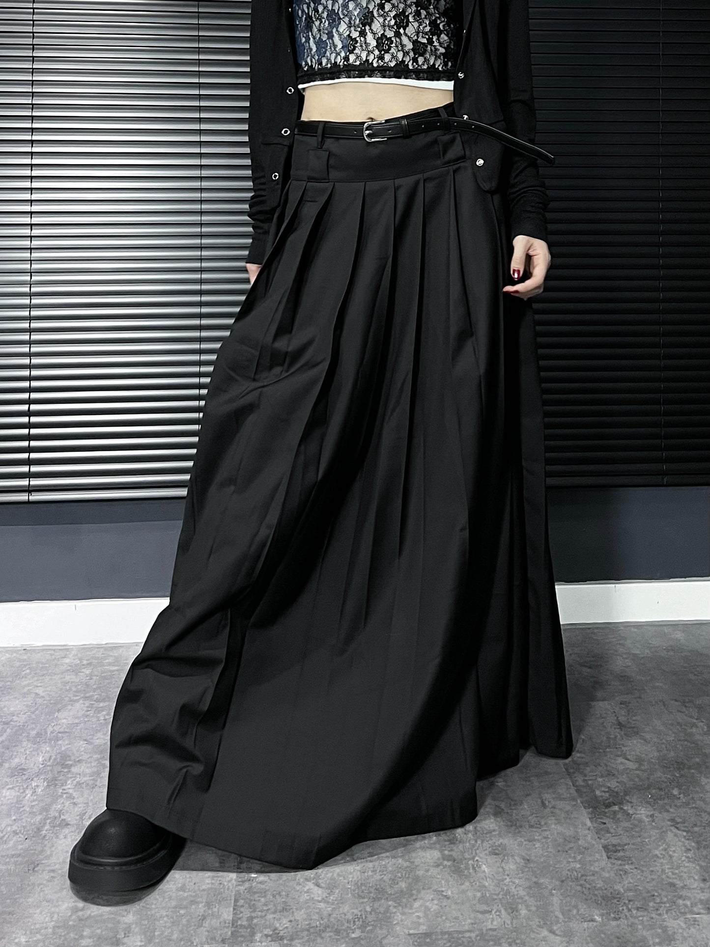 [unisex] 西裝料百摺長裙連皮帶