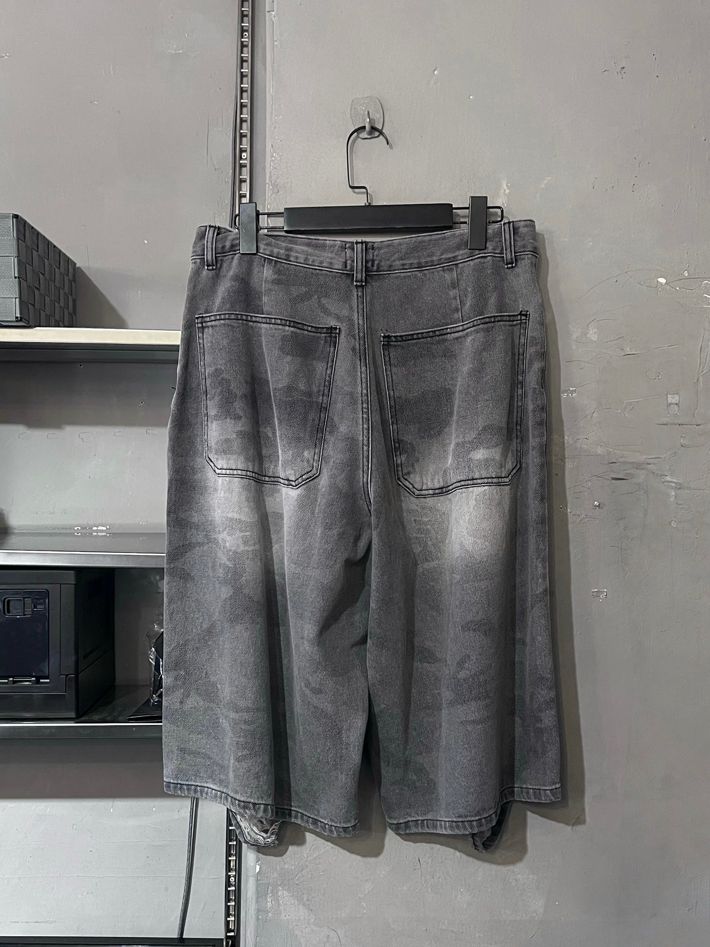 [unisex] 造舊淡色迷彩七分褲