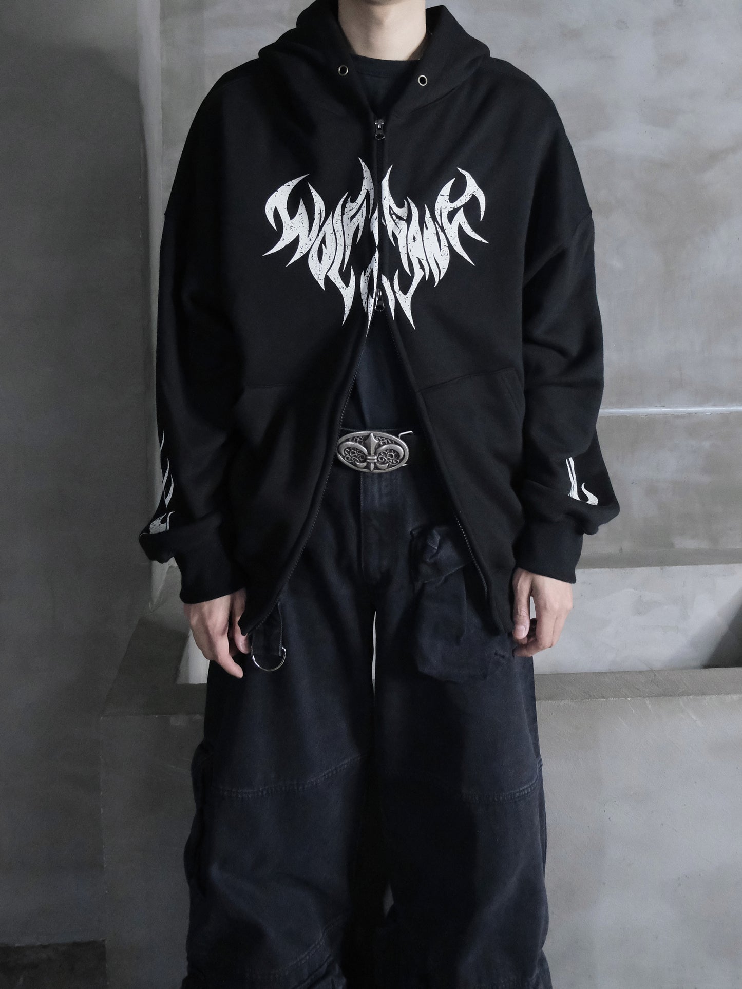 crack fire print hoodie zipup